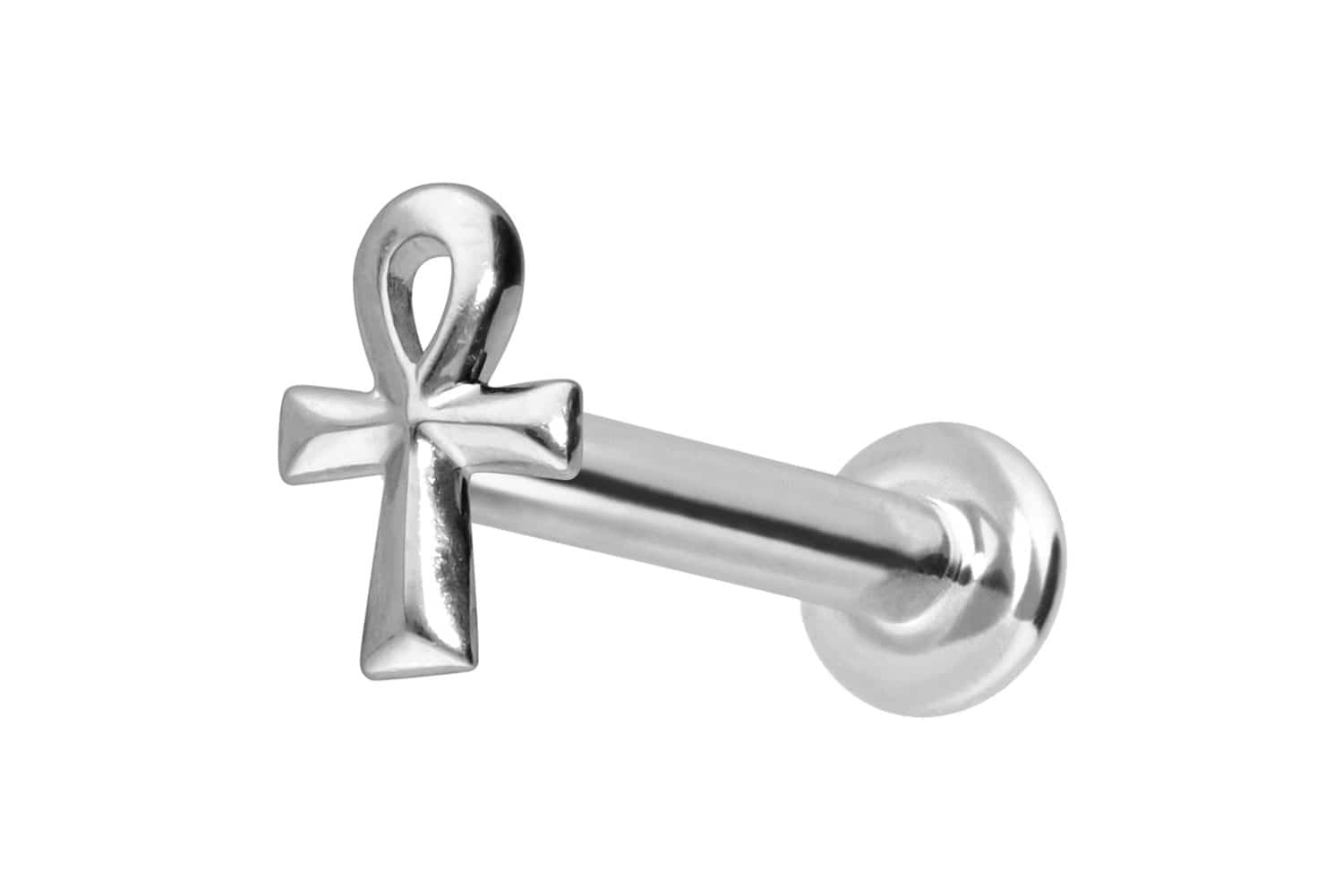 14 Karat Gold Labret Piercing mit Push Fit ÄGYPTISCHES KREUZ